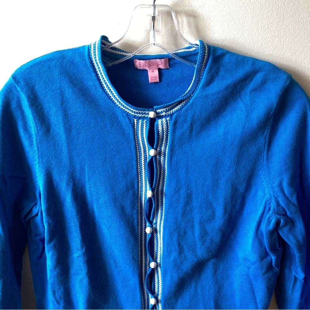 Lilly Pulitzer Knit Cardigan Crochet Hem 3/4 Sleeve Girls Size Medium - Picture 3 of 10